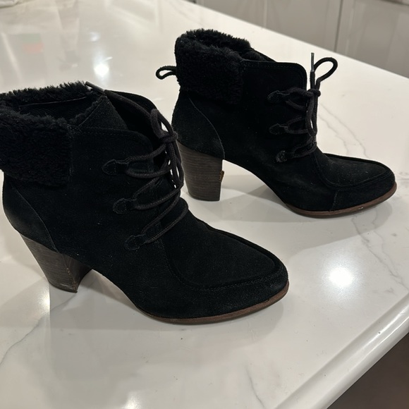 Uggs black suede high heel lace-up booties. Size 11. Pre-worn, well-loved. - Picture 2 of 14